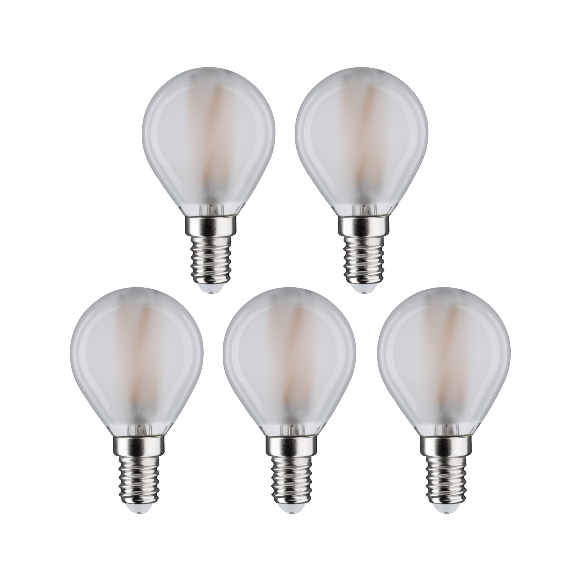 Fünf matte LED-Glühbirnen mit E14-Fassung in klarer Glasoptik für energiesparende Beleuchtung