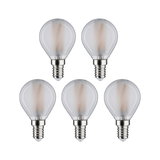 Fünf matte LED-Glühbirnen mit E14-Fassung in klarer Glasoptik für energiesparende Beleuchtung