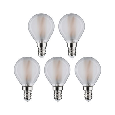 Fünf matte LED-Glühbirnen mit E14-Fassung in klarer Glasoptik für energiesparende Beleuchtung