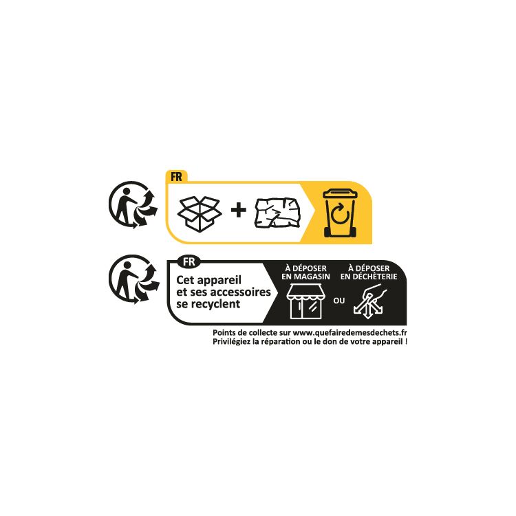 Instructions pour le recyclage de l'appareil et de l'emballage avec informations sur les points de collecte