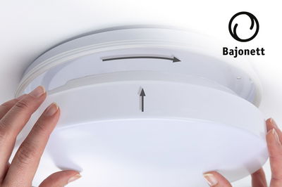 White plastic ceiling light with bayonet mount for easy ceiling installation and secure fitting