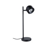 Black metal LED desk lamp with round base and adjustable head for modern lighting solutions.