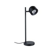 Black metal LED desk lamp with round base and adjustable head for modern lighting solutions.