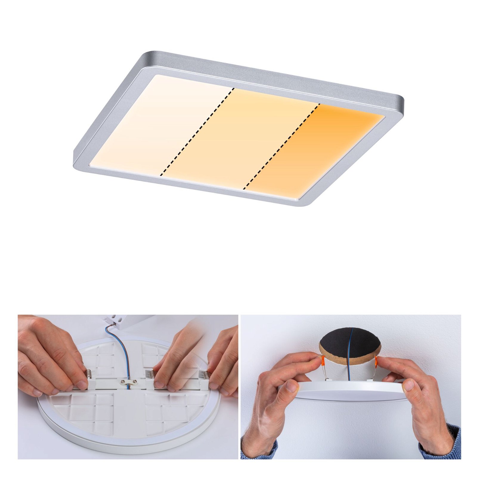 VariFit LED Recessed panel Dim to Warm Areo IP44 square 175x175mm 13W 1200lm 3 Step Dim to warm Chrome matt dimmable