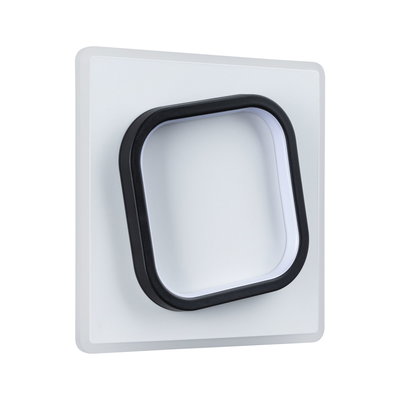 Modern square LED wall light in white with black plastic frame for indoor lighting solutions