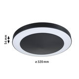 Round black LED ceiling light with white ring, 320 mm diameter, modern indoor lighting fixture