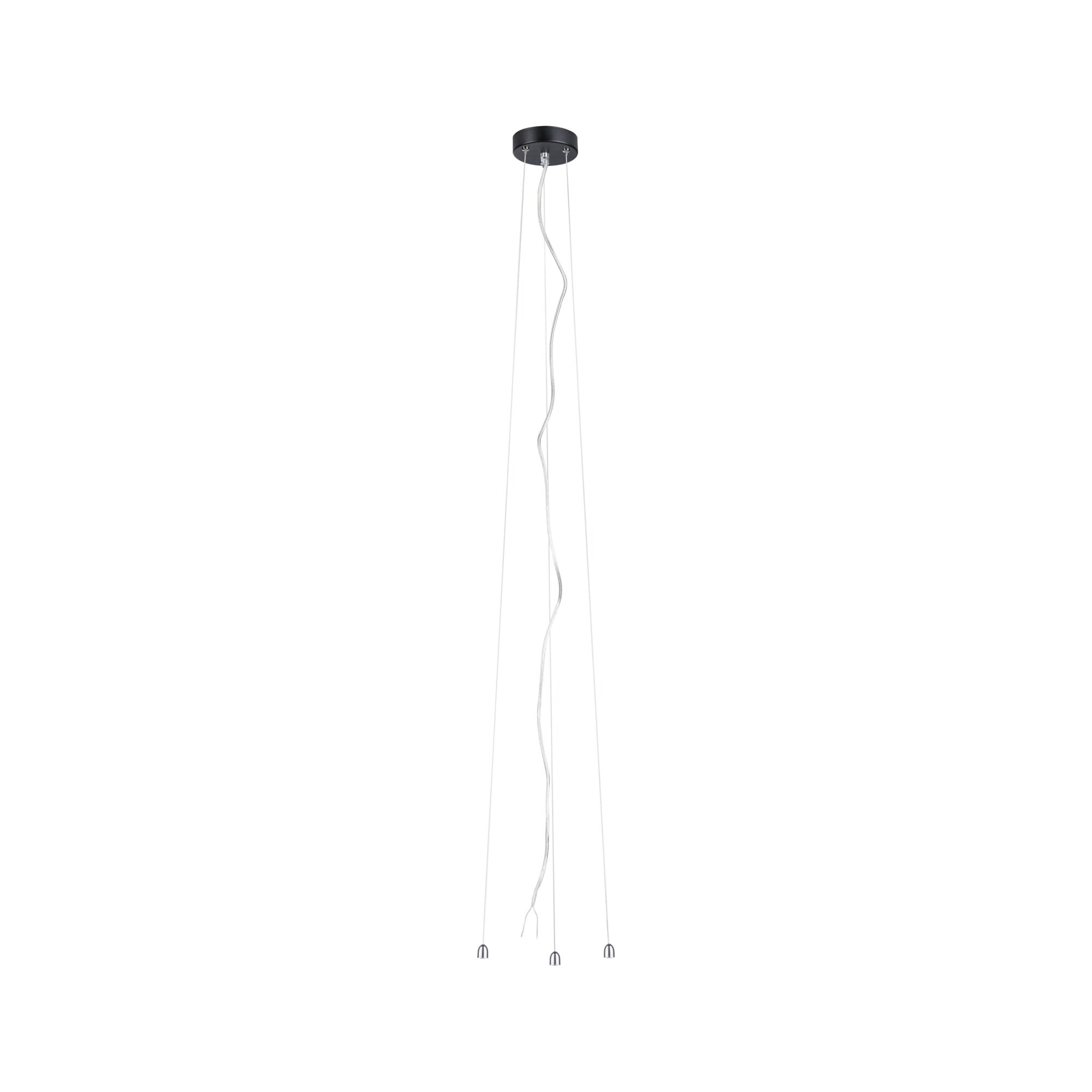 Black ceiling mount with three thin steel cables and transparent wire for modern pendant light