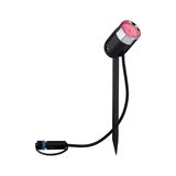 Zwarte LED-tuinschijnwerper met grondpen en rood licht, weerbestendige buitenverlichting