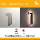 Solarbetriebene Wandlampe mit moderner Nummer 1 in Weiß, Akku lädt durch Sonnenenergie für 8 Stunden Licht