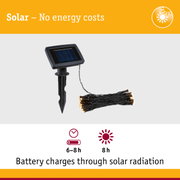 Black solar panel with LED string lights for energy-saving outdoor lighting without energy costs