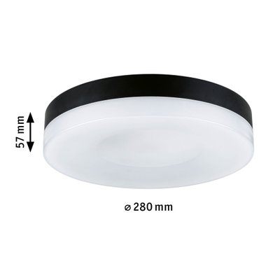 Runde Deckenleuchte mit schwarzem Rand und weißem Diffusor, 280 mm Durchmesser, LED Beleuchtung