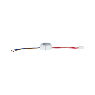 Small white LED driver with blue, brown, and red wires for LED lighting applications