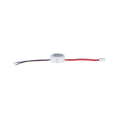 Small white LED driver with blue, brown, and red wires for LED lighting applications