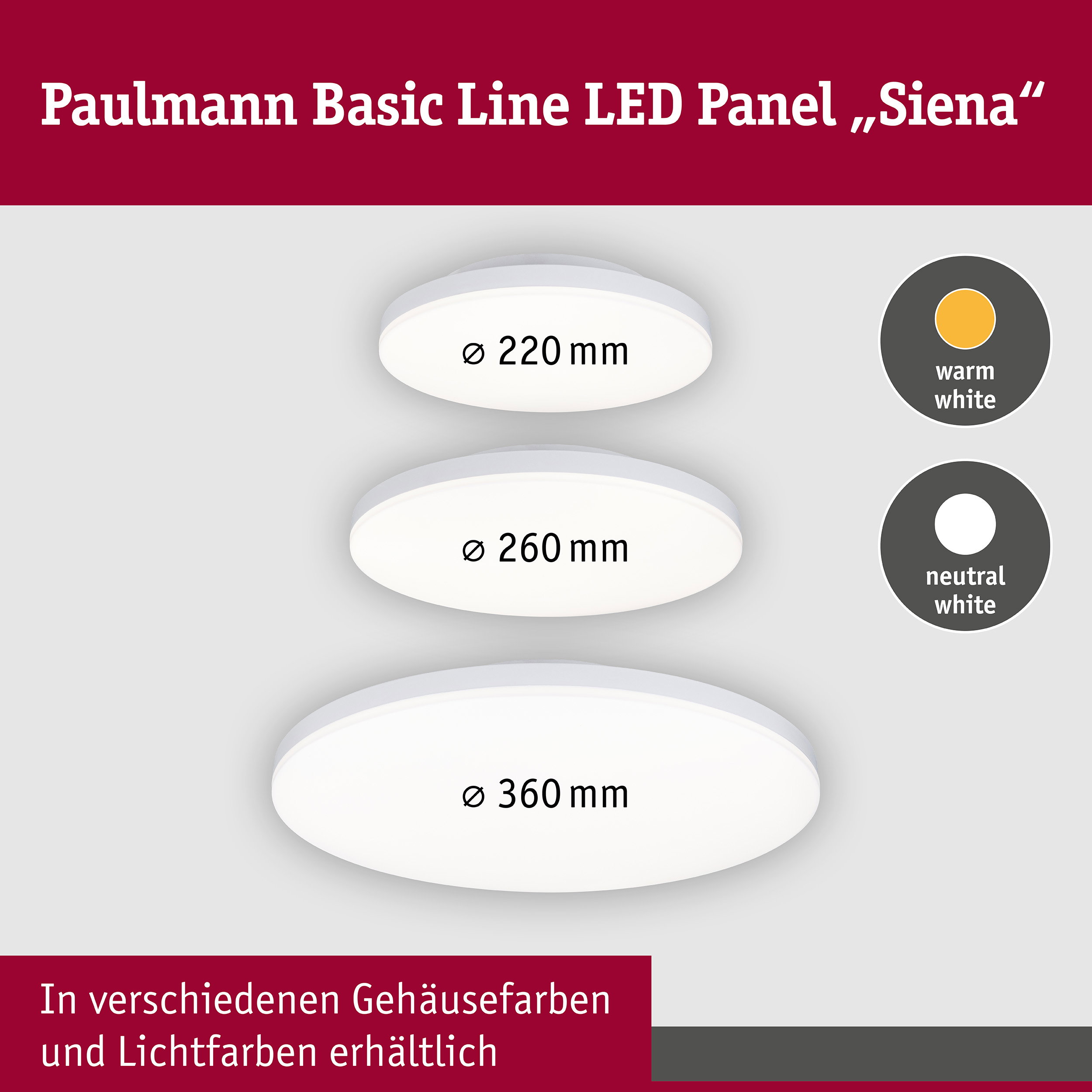 LED Deckenleuchte Siena 4000K 220mm 1100lm 230V 12,3W