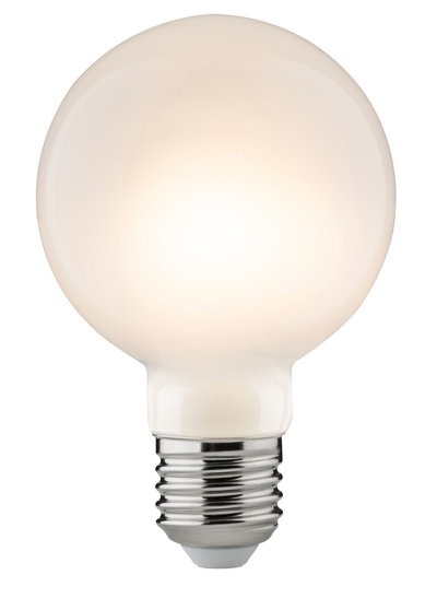 Round LED bulb with frosted white glass and E27 base for energy-efficient lighting