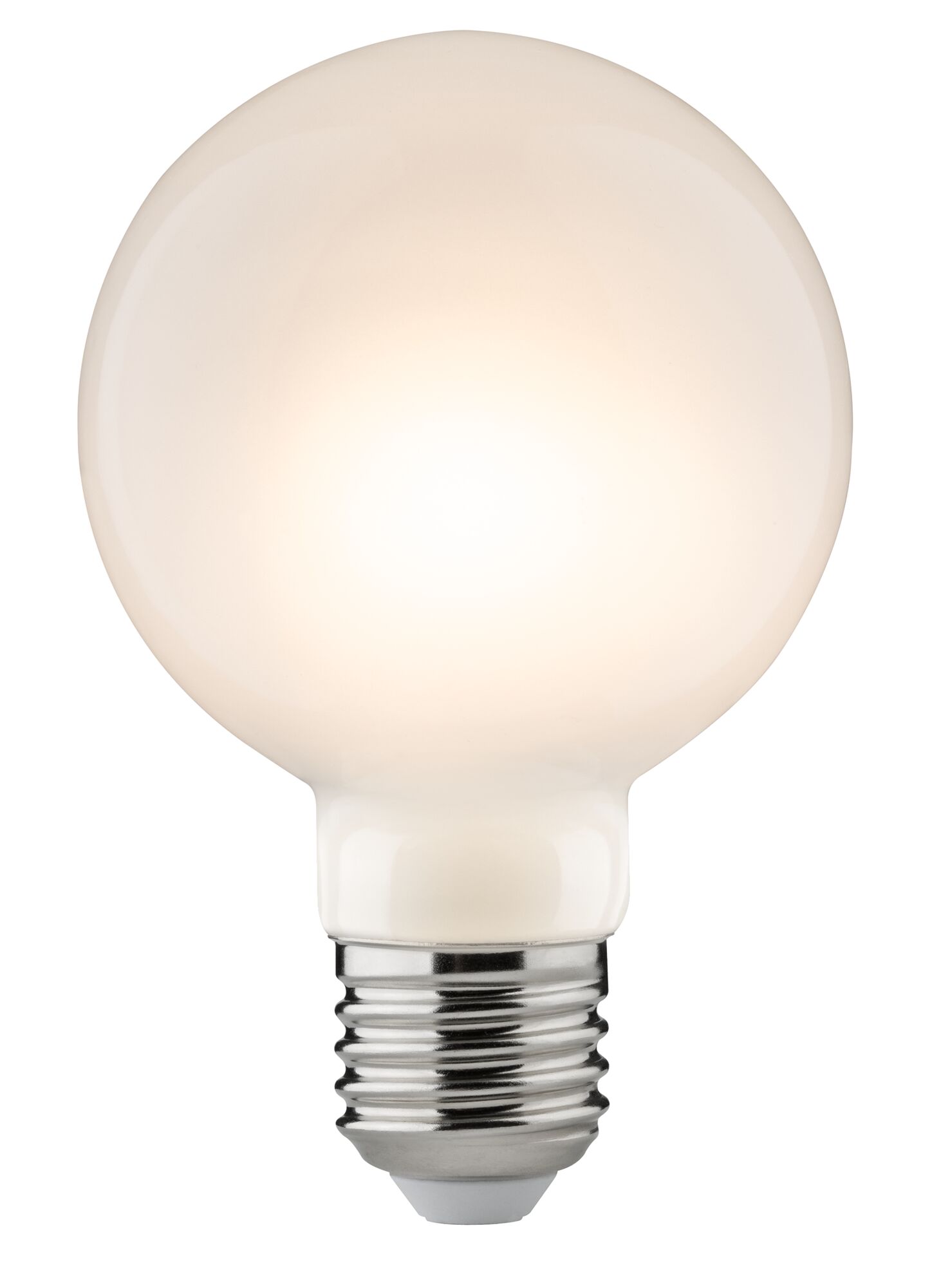 Runde LED-Glühbirne mit mattweißem Glas und E27-Fassung für energiesparende Beleuchtung