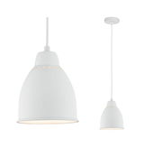 Witte metalen hanglamp met geperforeerd ontwerp en warm wit licht voor moderne interieurs