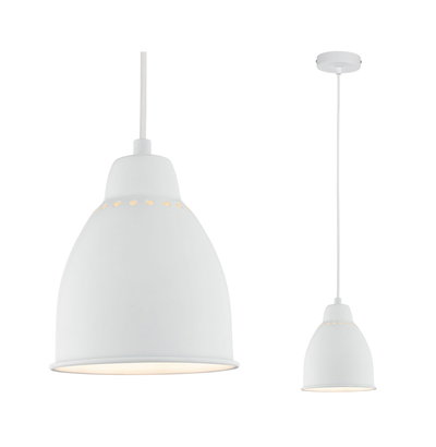 Suspension blanche en métal avec motif perforé et lumière blanc chaud pour intérieurs modernes