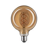 Runde LED-Glühbirne mit Spiralfaden in bernsteinfarbenem Glas für dekorative Beleuchtung