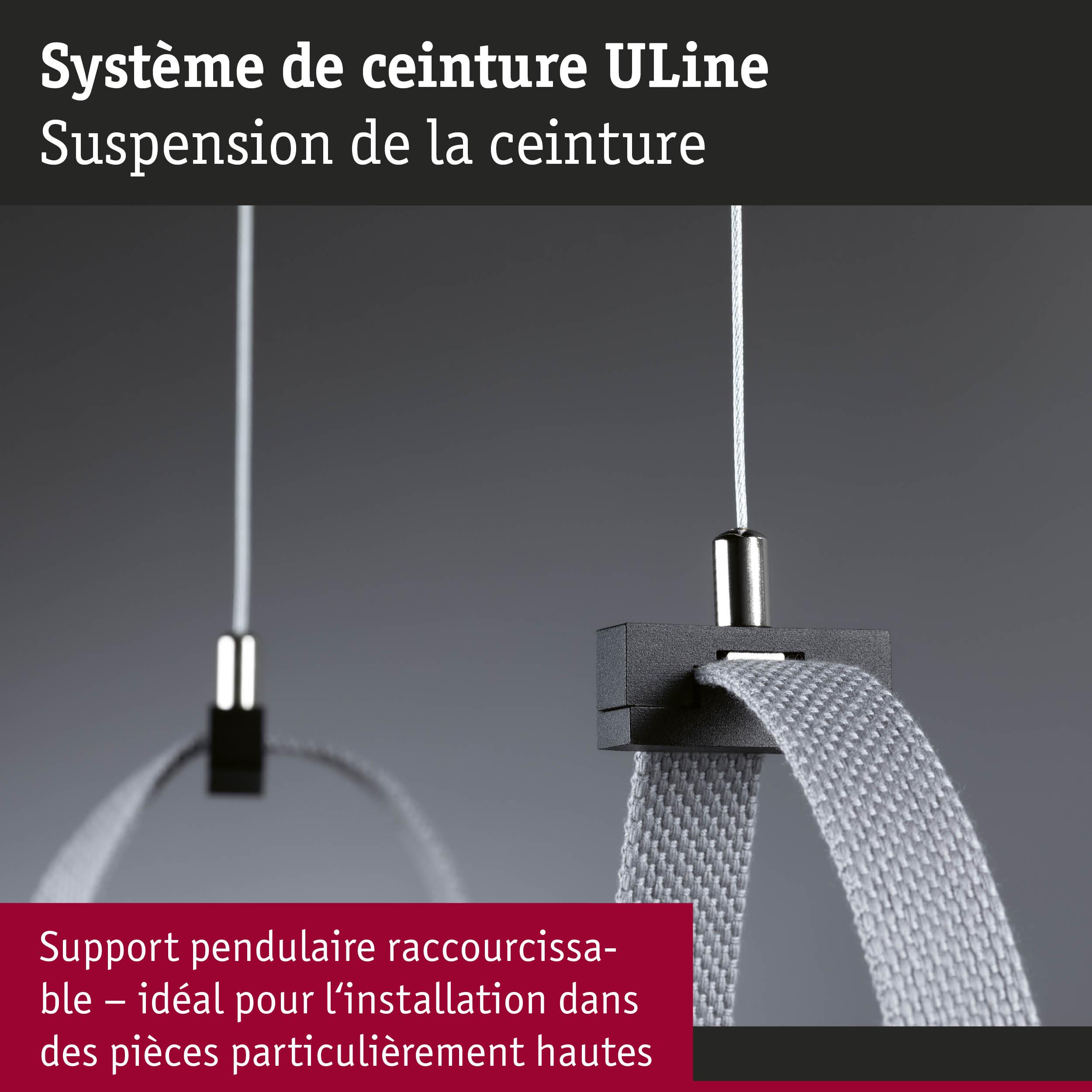 Système de ceinture ULine avec sangle textile grise réglable et support métallique pour pièces hautes