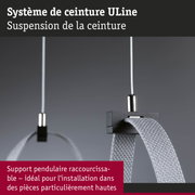 Système de câble noir avec sangle textile grise pour suspension au plafond dans les pièces hautes