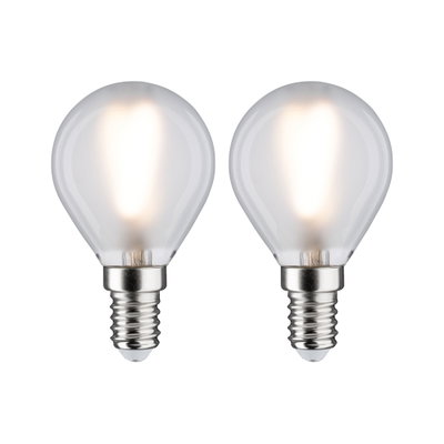 Two clear LED bulbs with E14 base emitting warm white light for energy-efficient lighting