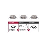 Drei silberne Einbaustrahler aus Metall ohne LED-Leuchtmittel, Beleuchtungssystem zum Kombinieren.
