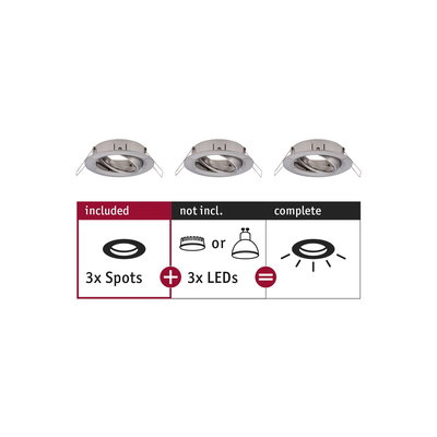 Trois spots encastrés en métal argenté sans LED, système d'éclairage modulaire à combiner.