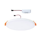 Round white LED recessed panel with orange clips and separate driver for energy-efficient lighting