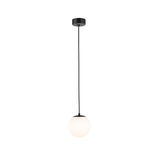 Suspension moderne en métal noir avec diffuseur sphérique en verre blanc pour intérieur