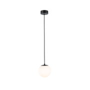 Moderne Pendelleuchte mit schwarzem Metall und weißem Glas-Kugel diffusor für Wohnräume