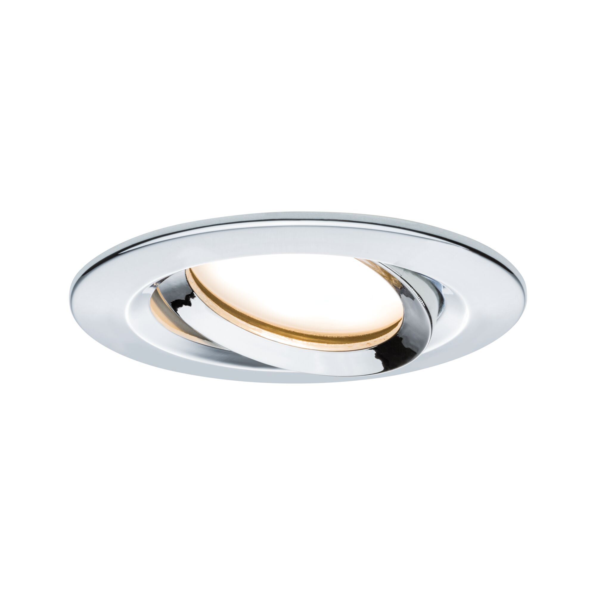 Round recessed spotlight in chrome metal with adjustable warm white LED light for modern interior lighting