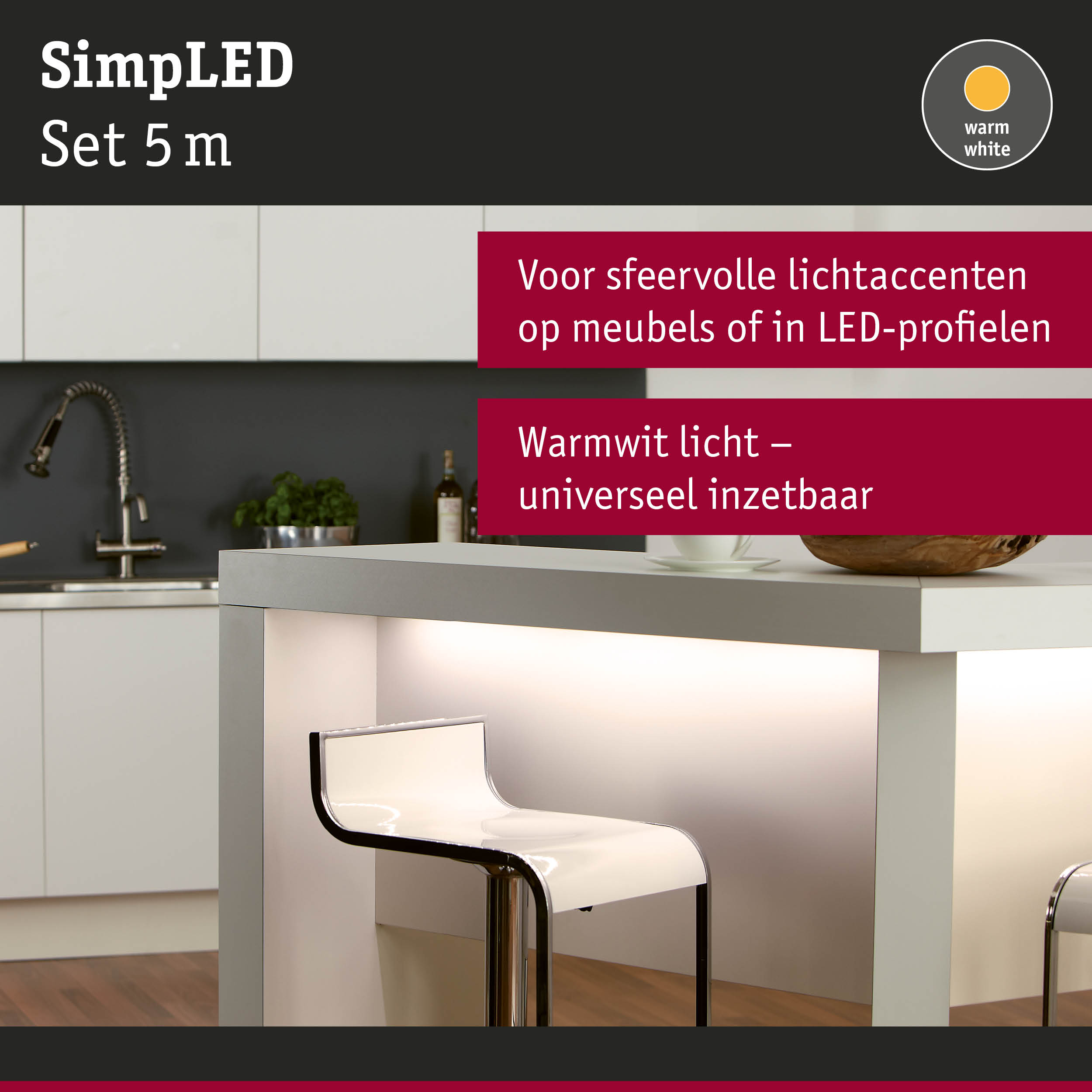 Modern LED-lichtset 5 m met warm wit licht voor meubels en LED-profielen in keuken