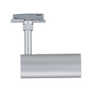 Silver metal LED track spotlight with cylindrical design for modern lighting solutions