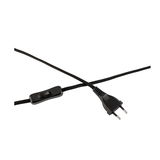 Schwarzes Stromkabel mit Schalter und Eurostecker, Textilkabel für Beleuchtung und Elektronik