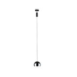 Suspension moderne avec boîtier sphérique en chrome et métal noir, lampe LED design
