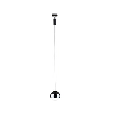 Suspension moderne avec boîtier sphérique en chrome et métal noir, lampe LED design