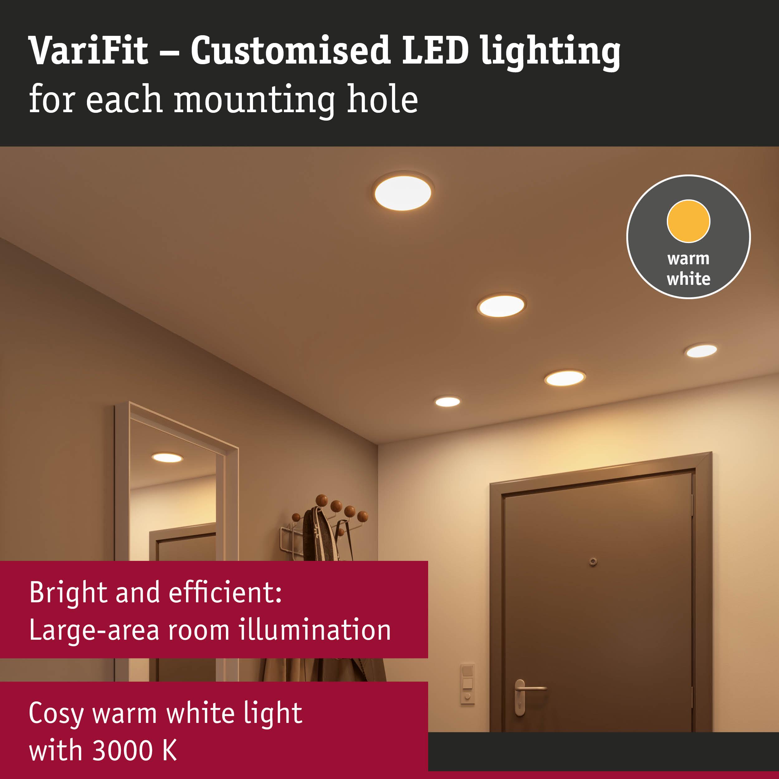 VariFit recessed LED lights with warm white 3000K for bright, efficient large room ceiling illumination