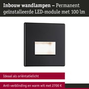 Zwarte inbouw wandlamp met ingebouwd LED-module en warm wit licht 2700K ideaal als oriëntatielicht