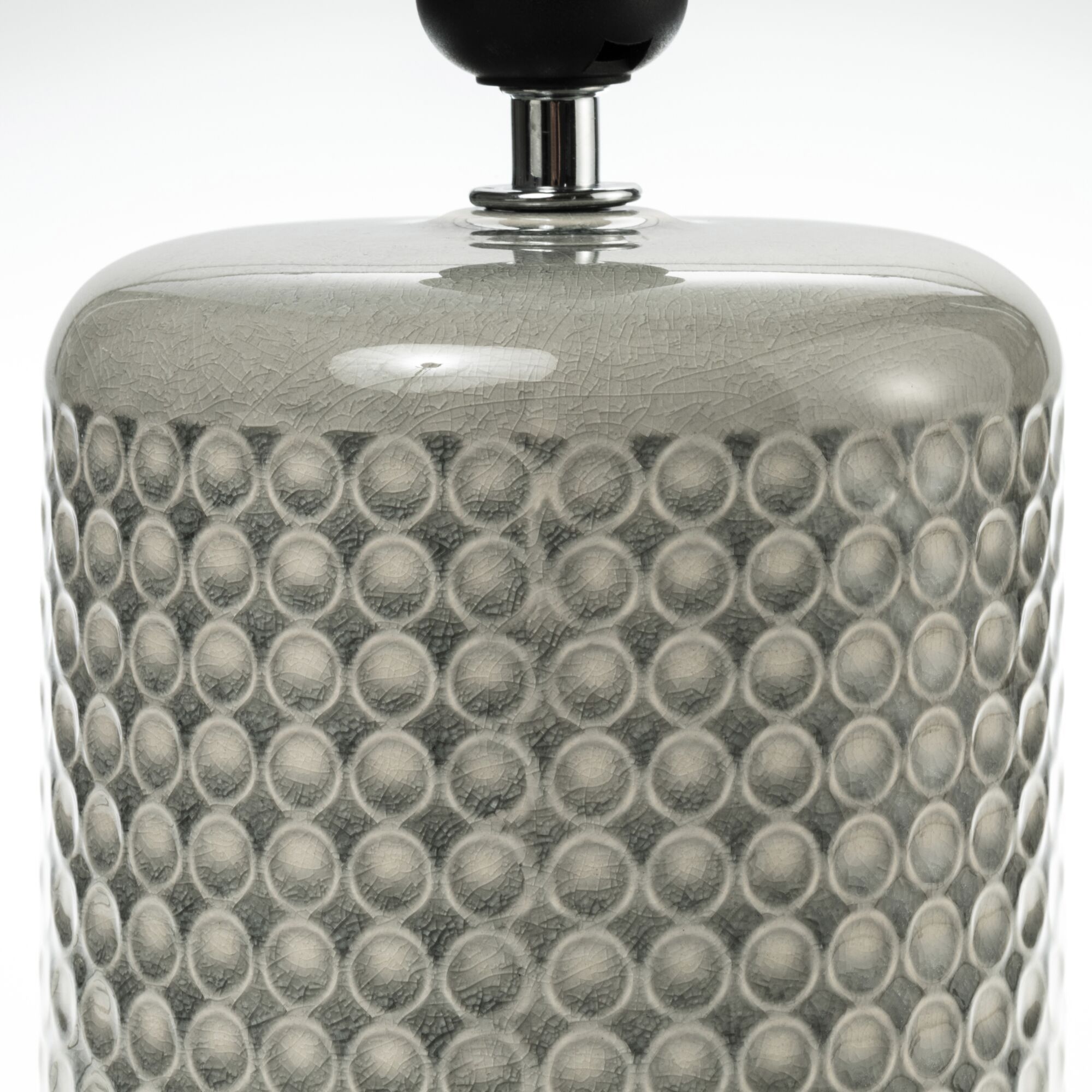 Grey glass lampshade with round embossing and chrome holder for modern LED lighting fixtures