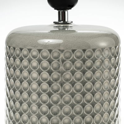Grey glass lampshade with round embossing and chrome holder for modern LED lighting fixtures