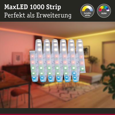 MaxLED 1000 Strip RGBW LED-Lichtband mit einstellbarem Weißton für Wohnraumbeleuchtung Erweiterung