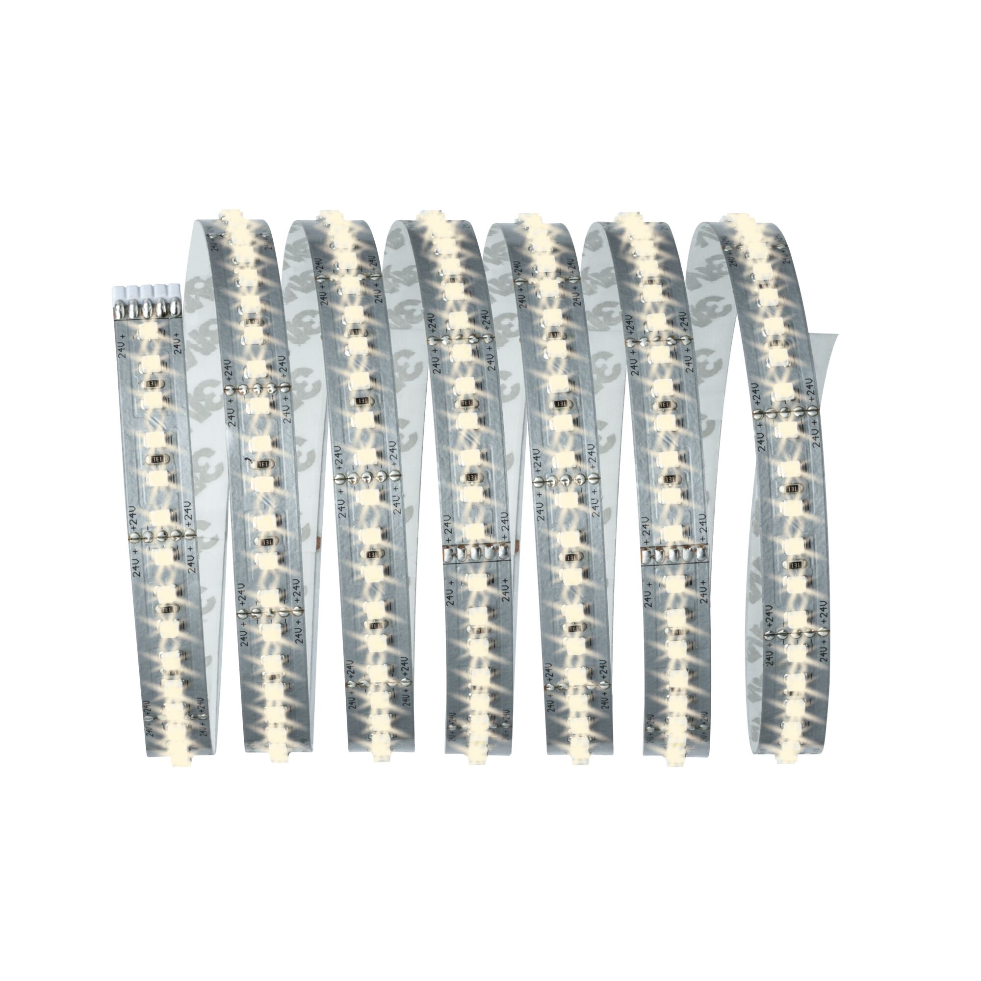 Bande LED flexible avec LEDs blanc chaud sur support transparent pour éclairage polyvalent.