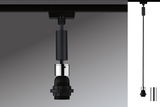 Black pendant cable with chrome cylinder and socket for LED lights, modern lighting accessory