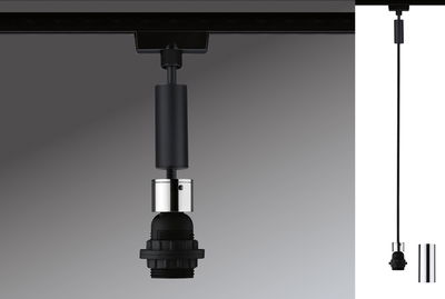 Black pendant cable with chrome cylinder and socket for LED lights, modern lighting accessory