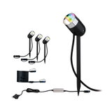 Ensemble de quatre projecteurs LED de jardin noirs avec piquets et câble de connexion pour éclairage extérieur