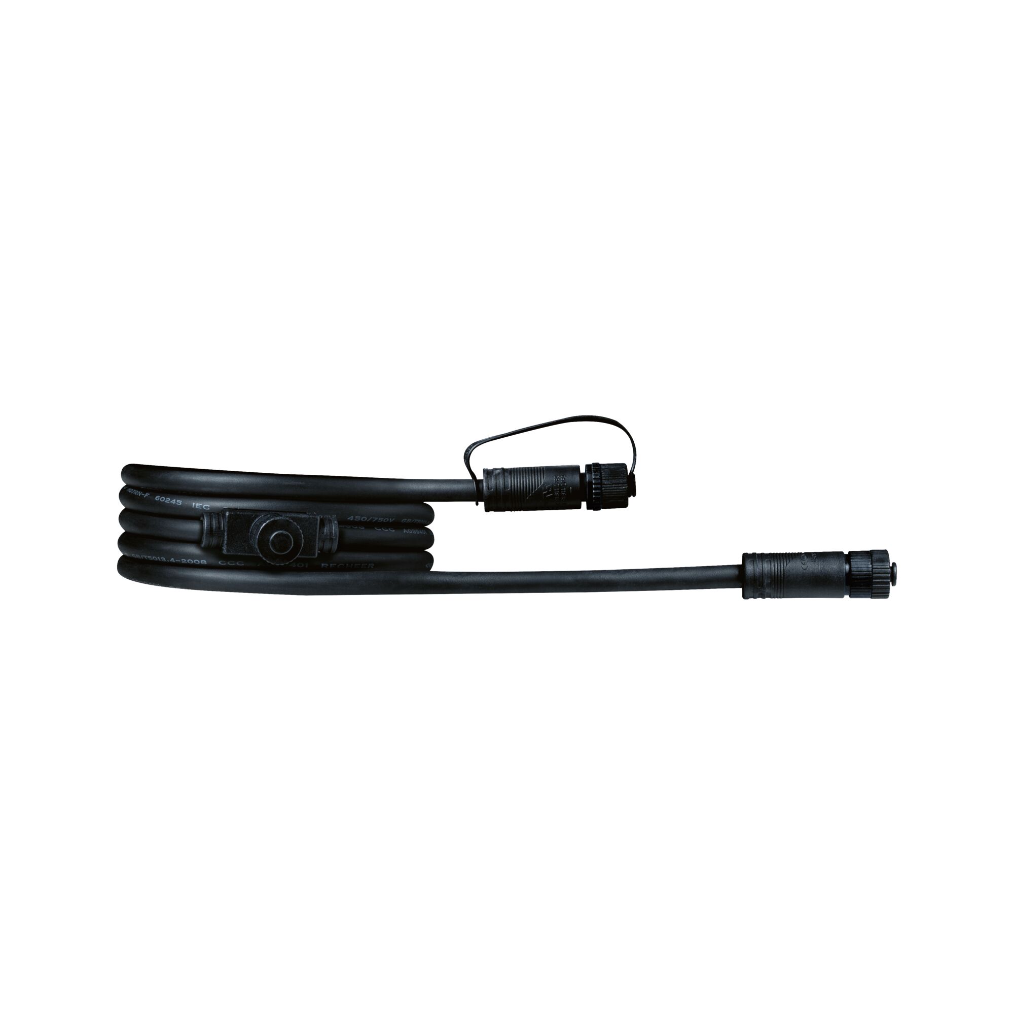 Plug & Shine Kabel 2m 2 Ausgänge IP68 Schwarz Schwarzes Verlängerungskabel mit wasserdichten Steckverbindern aus robustem Kunststoff für Außenbeleuchtung