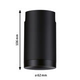 Black cylindrical aluminum housing 106 mm high and 62 mm diameter for LED lighting fixtures.