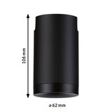 Schwarzes zylindrisches Aluminium-Gehäuse mit 106 mm Höhe und 62 mm Durchmesser für LED-Leuchten.