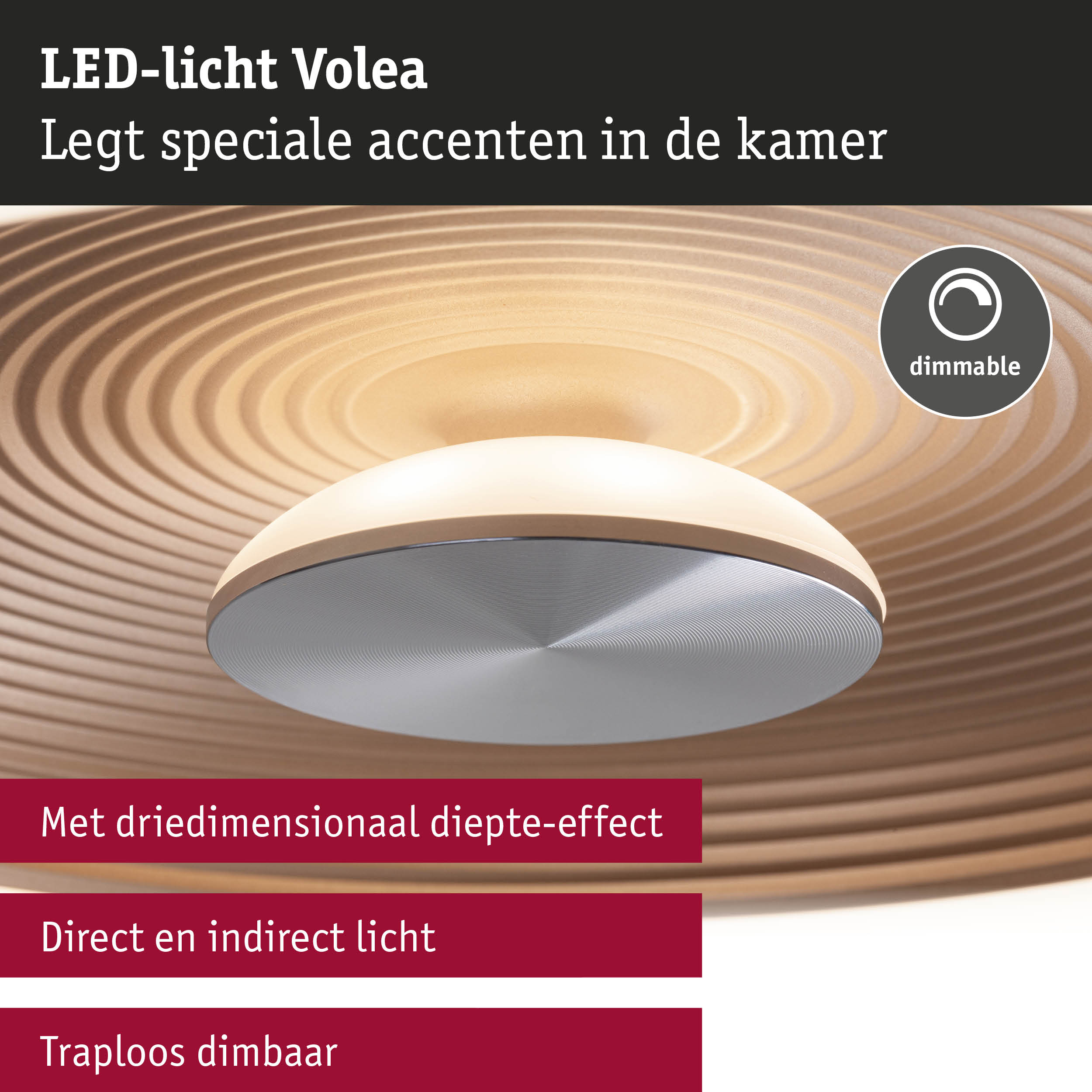 LED-plafondlamp Volea 3000K 950lm 230V 3,5W / 13W dimbaar Zwart/Goud/Zilver